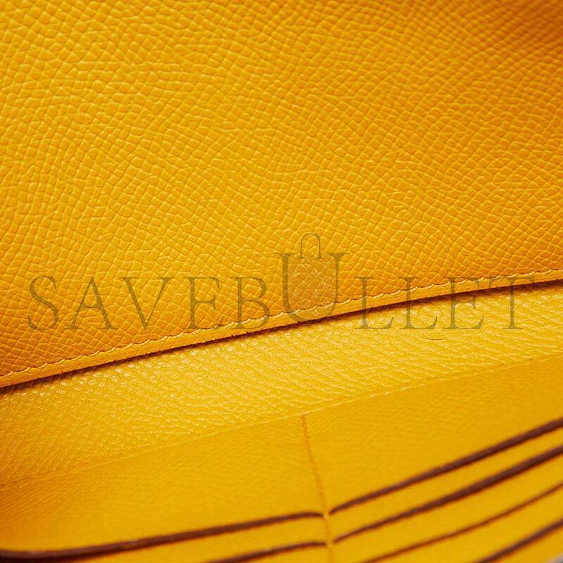 H**me5 jaune epsom leather kelly longue wallet palladium hardware (20*12*2cm)